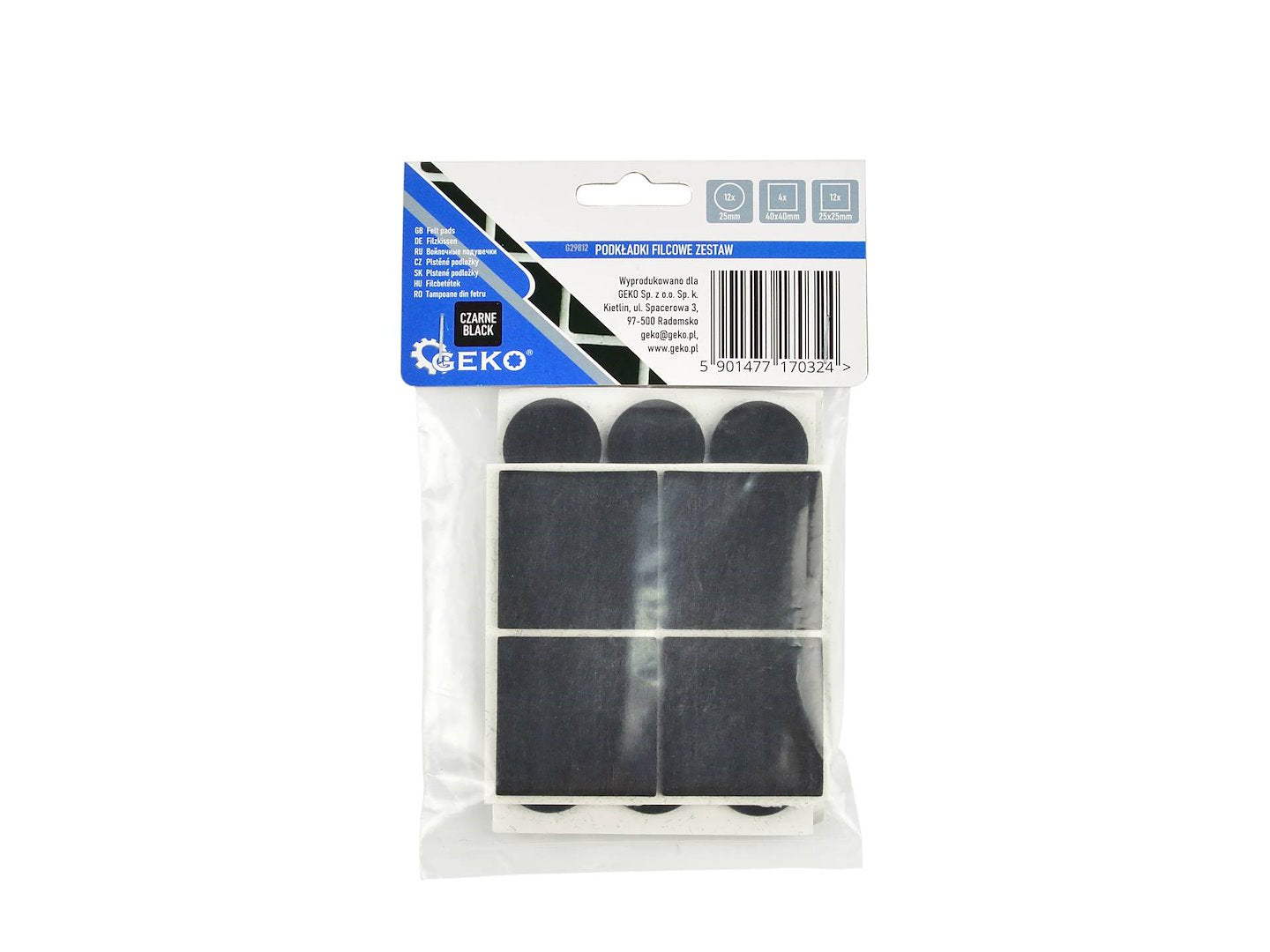 Felt pads 28 pcs: round 25 mm, square 40 mm (black)