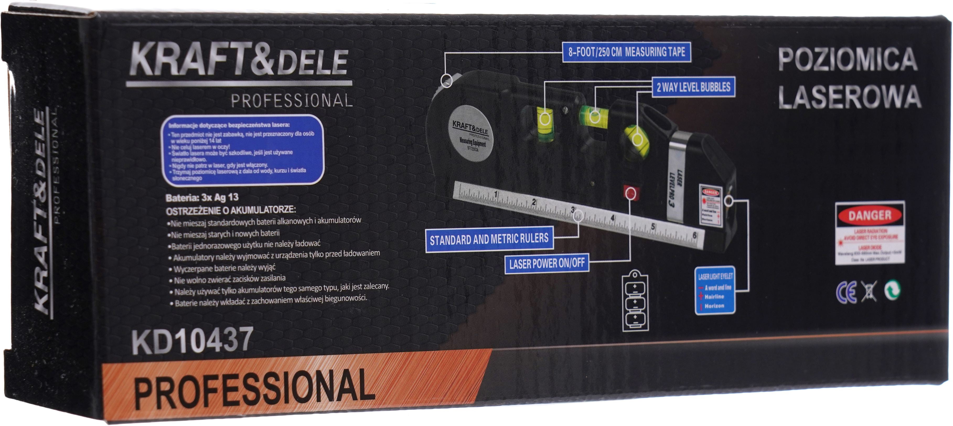Laser level with 250cm measuring tape KD10437