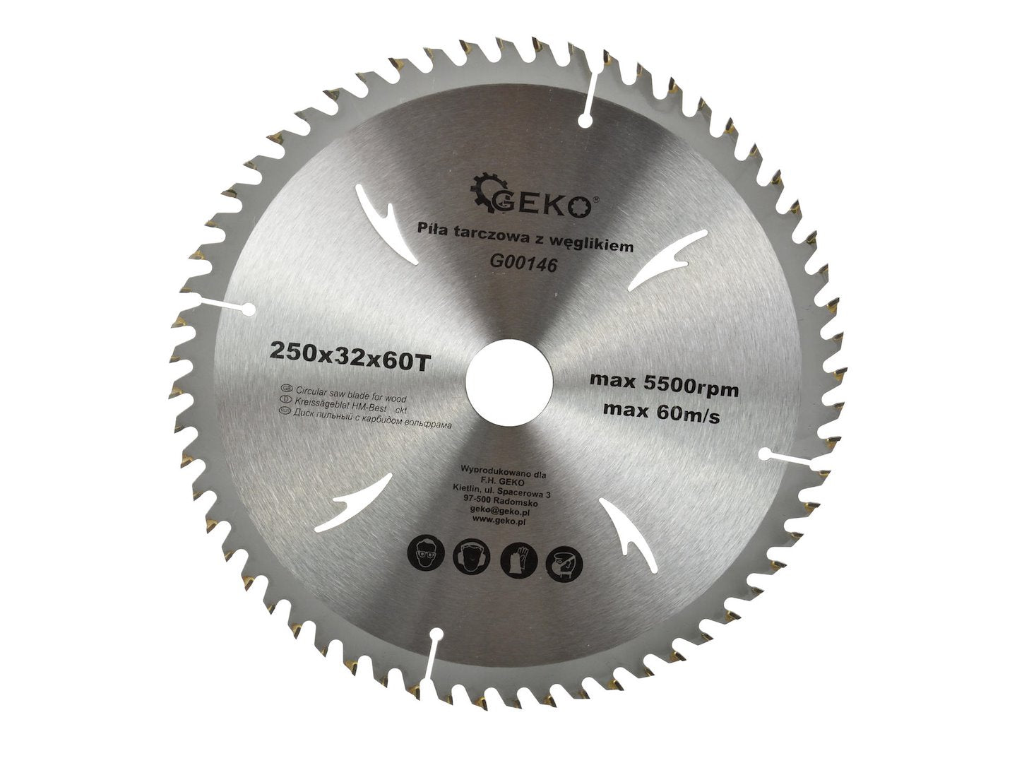 GEKO TCT Circular Saw Blade for Wood — 250 mm diameter, 32 mm hole, 60T