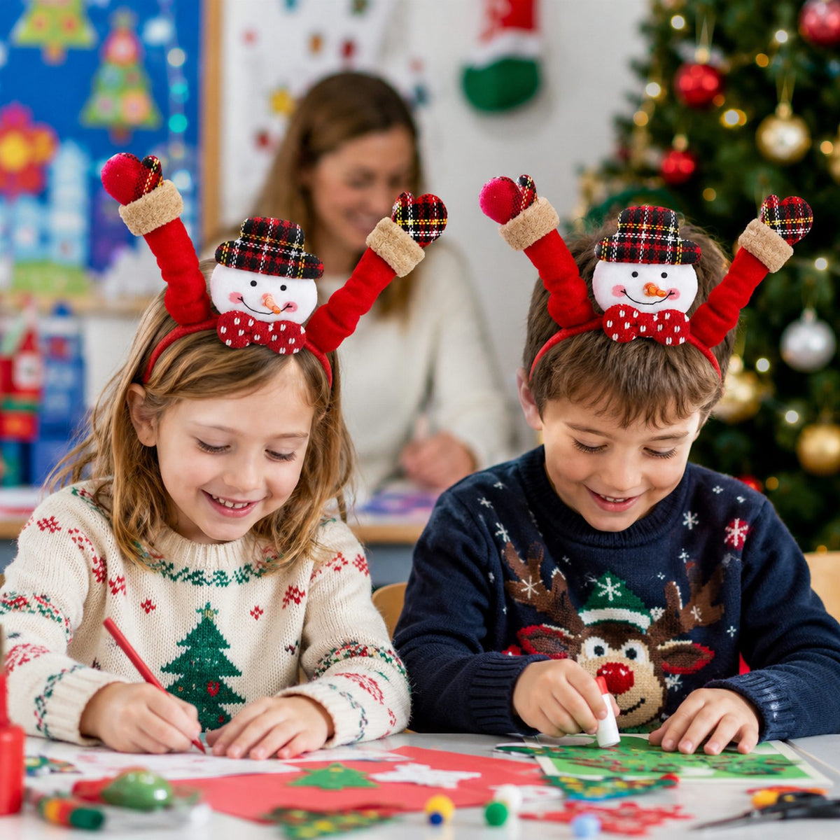 Christmas Headband with Movable Snowman Arms