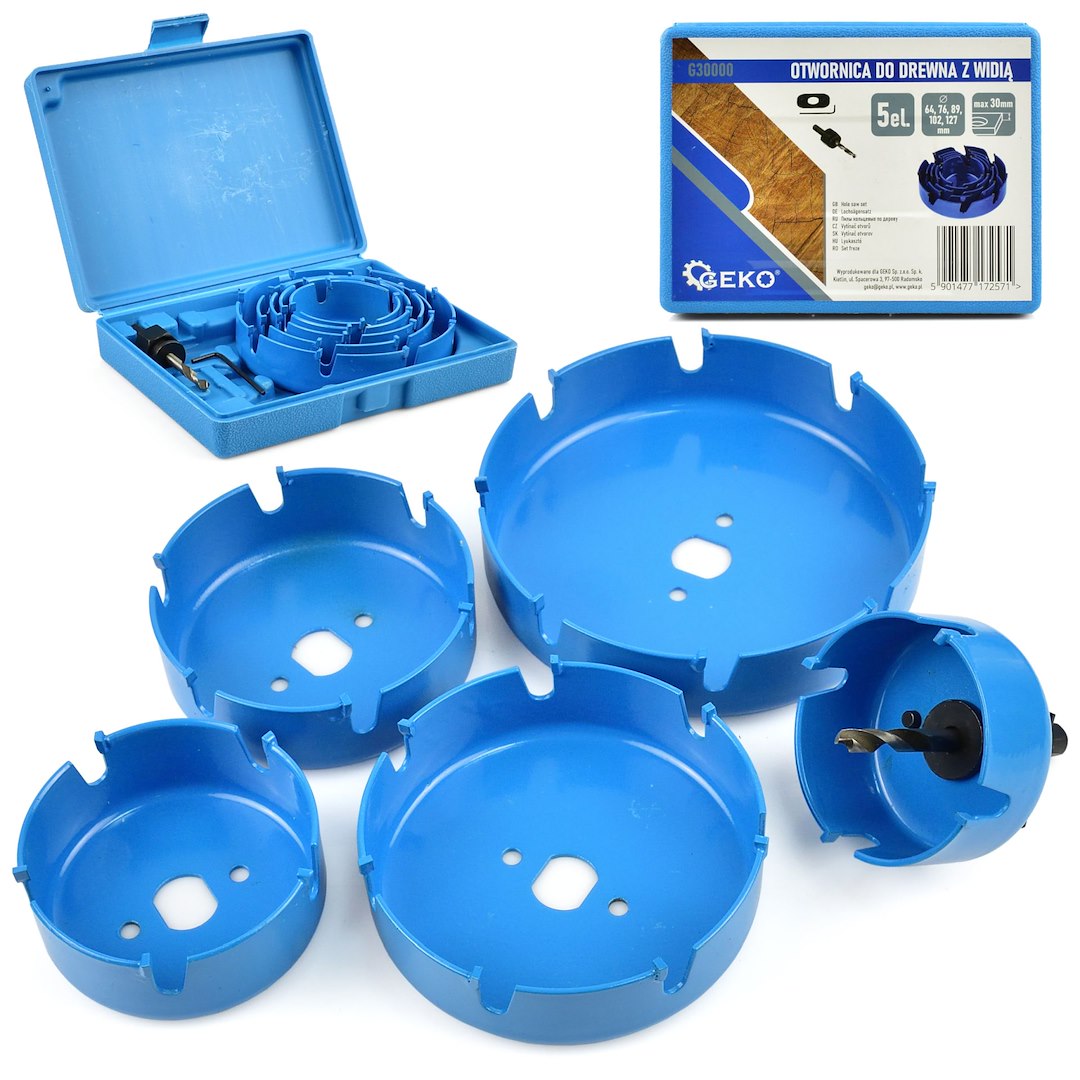 Set of widia hole saws for wood, 5 pcs, 64-127 mm
