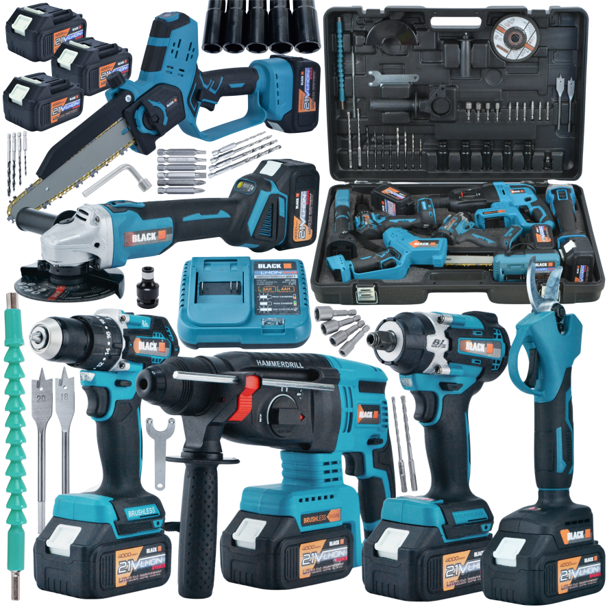 21V juhtmeta 6-ühes tööriistakomplekt: haamer, mutrivõti, lihvija, kruvikeeraja, saag, oksalõikur