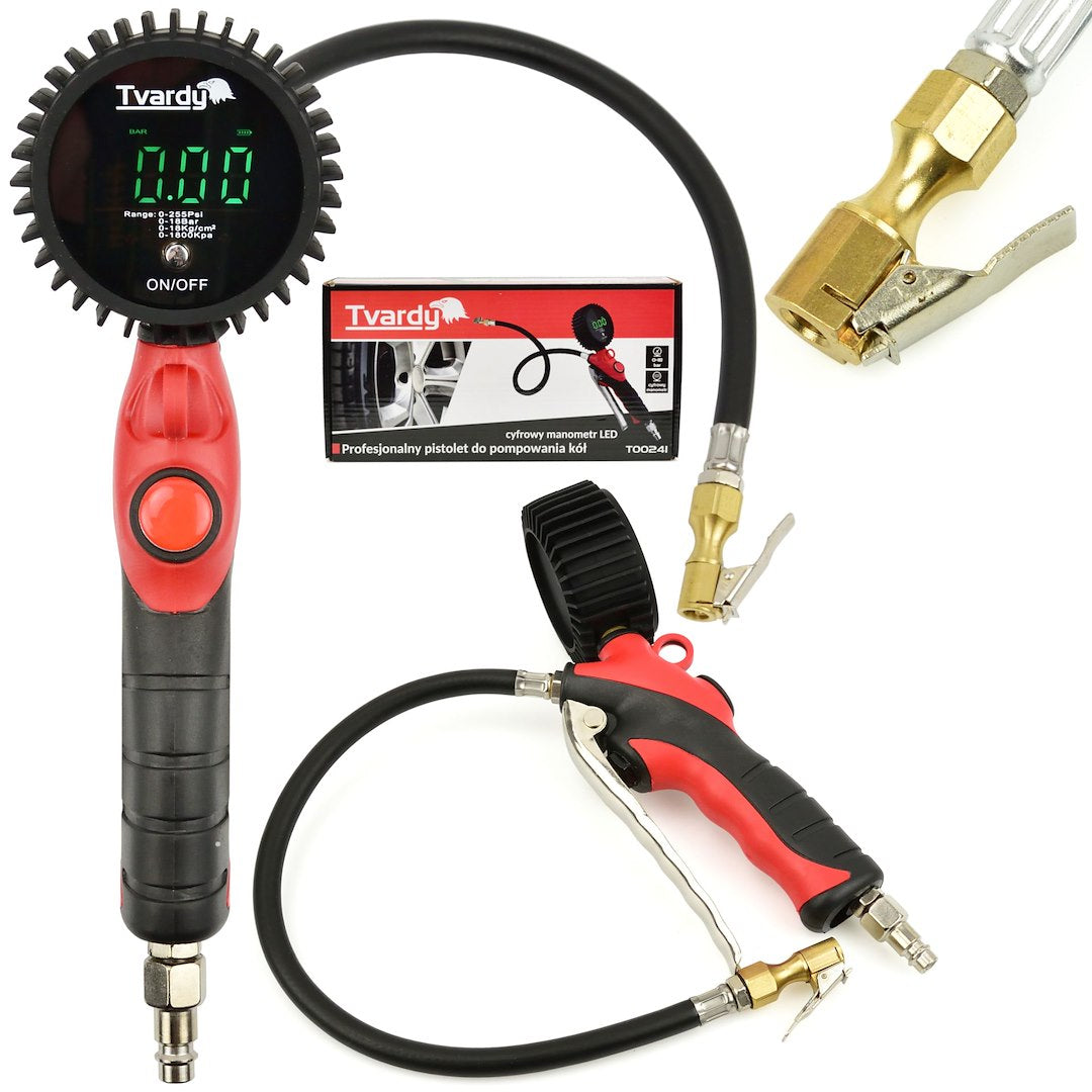 Professional tire inflation gun 0-18 bar with digital LED pressure gauge