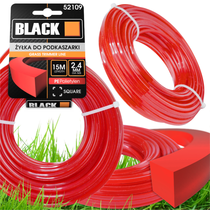 Trimmeri jõhv, nelinurkne, 2.4mm x 15m, Black