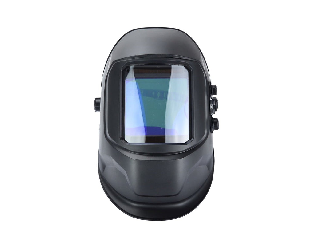 Auto-darkening welding helmet with a large visor
