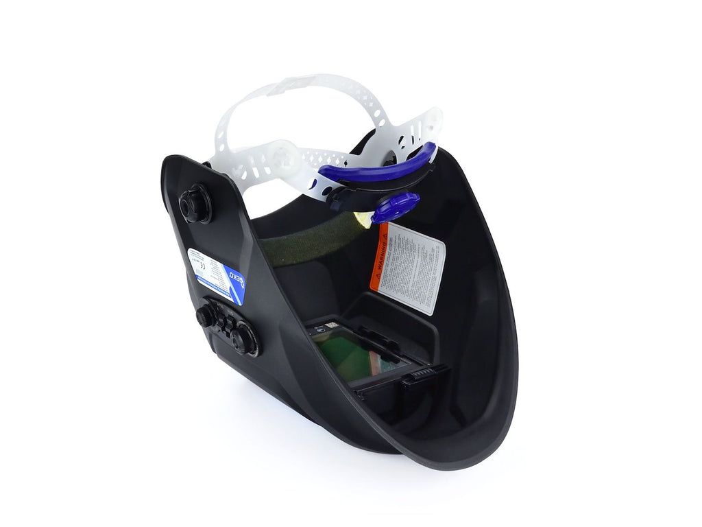 Auto-darkening welding helmet with a large visor