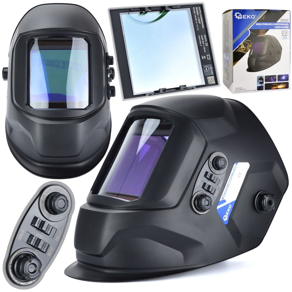 Auto-darkening welding helmet with a large visor