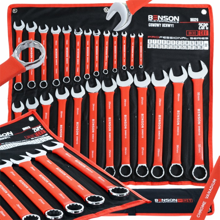 Benson by Black suur täielik komplekt 25 lamedast kummist mutrivõtmest 6-32mm