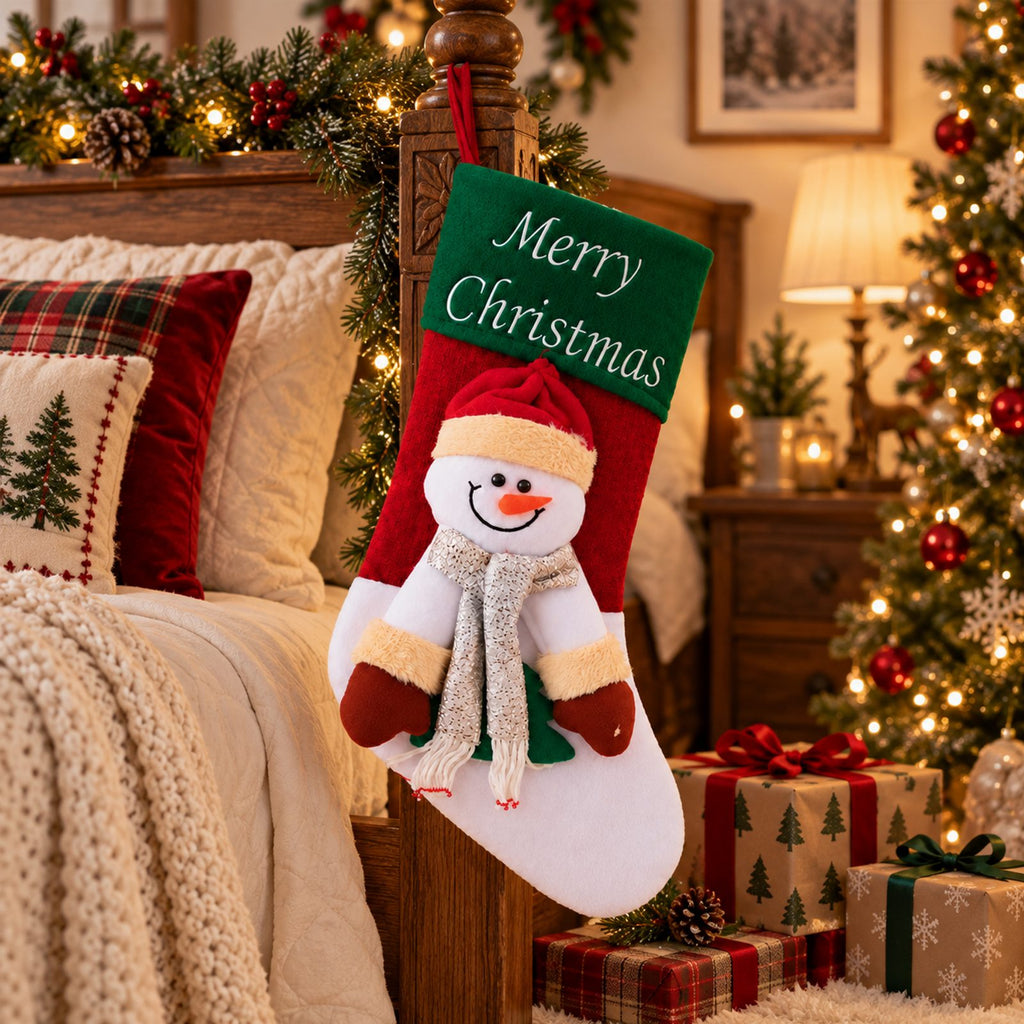 Christmas Stocking Santa Boot with Snowman Bag 1 pc