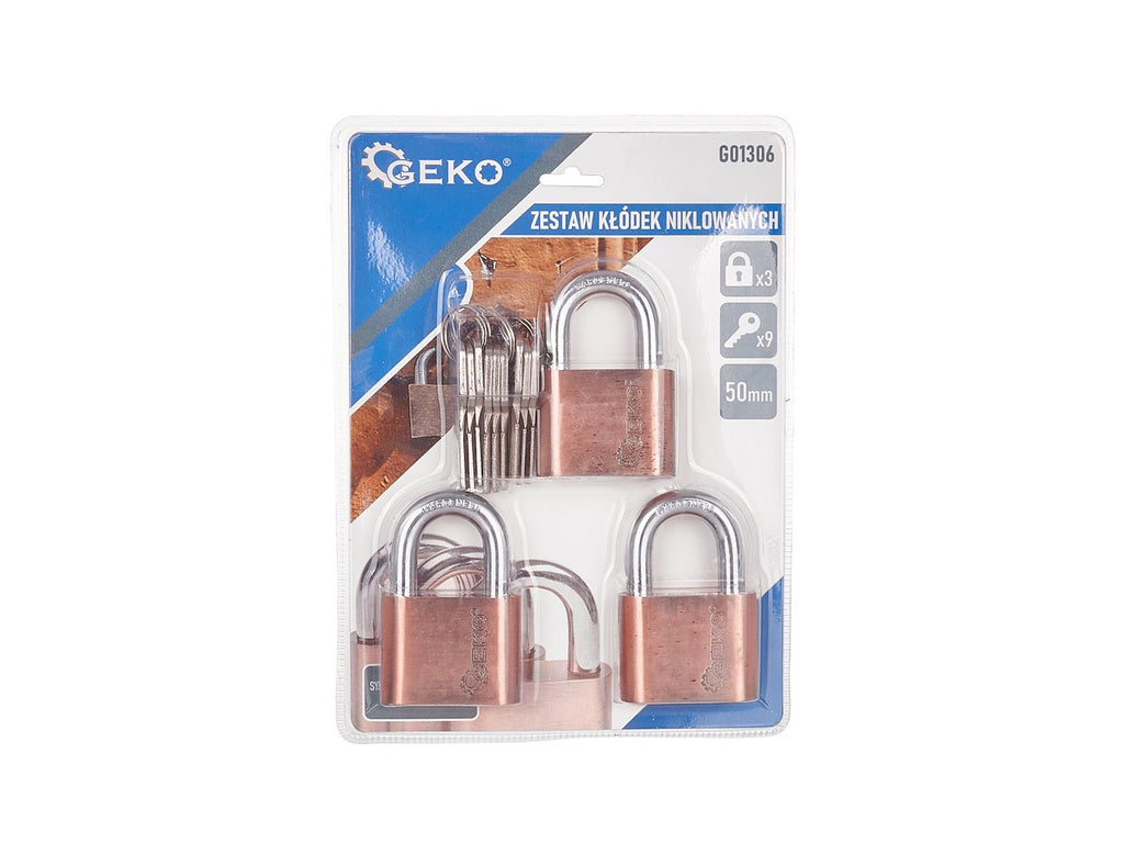 Set of nickel-plated padlocks, 50 mm, 3 pcs (one-key system)