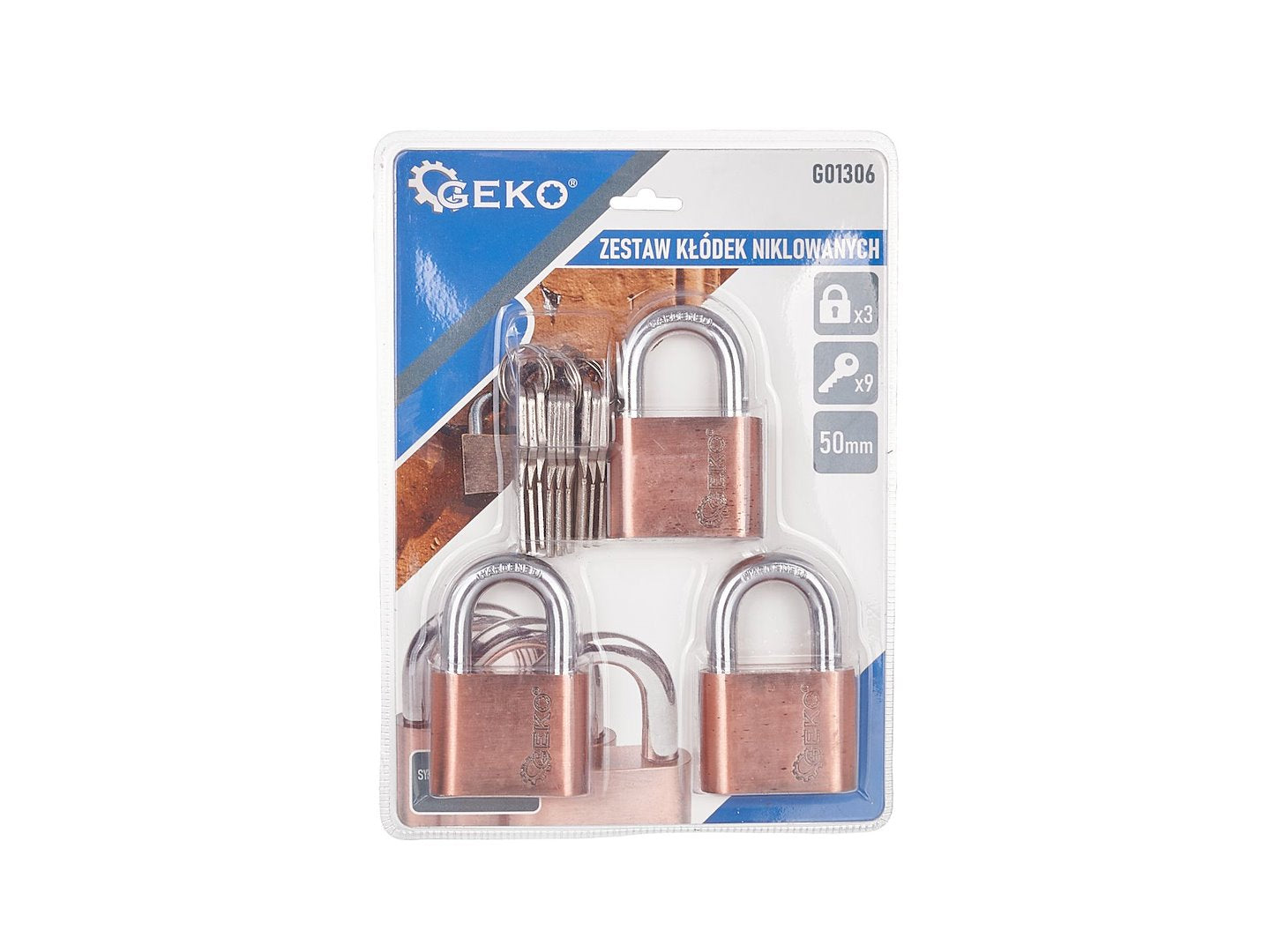 Set of nickel-plated padlocks, 50 mm, 3 pcs (one-key system)