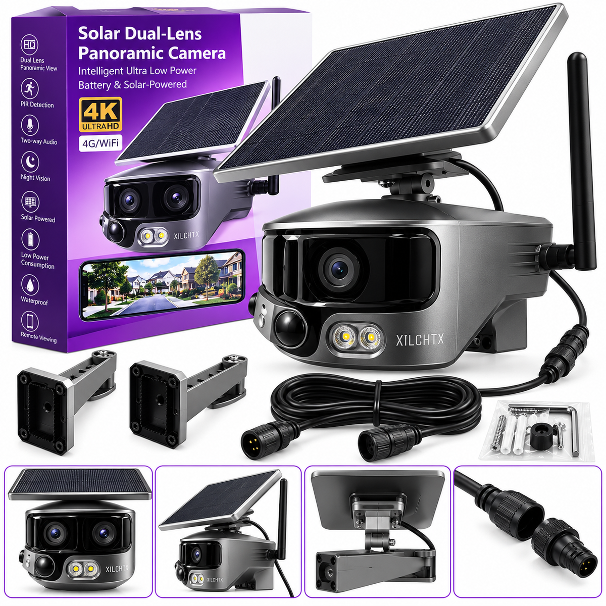 Kahe objektiiviga panoraamne 4K turvakaamera 4G/WiFi aku- ja päikesetoitega SY1239