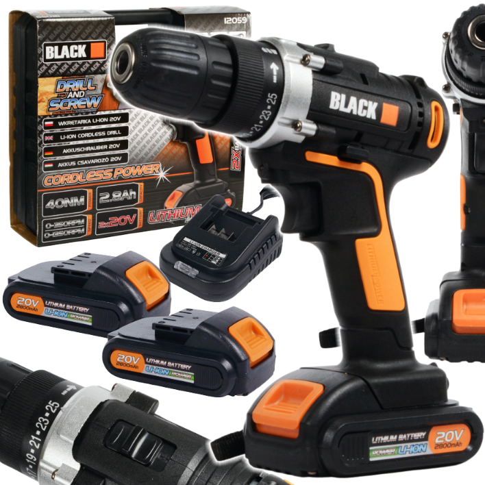20V Li-Ion Cordless Drill Driver, Black