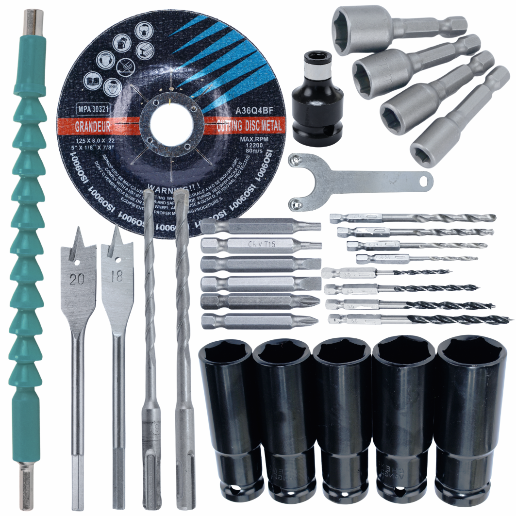 MEGA 21V juhtmevaba 3-ühes haamer, mutrivõti ja lihvmasina komplekt 2x 4Ah akuga – Black