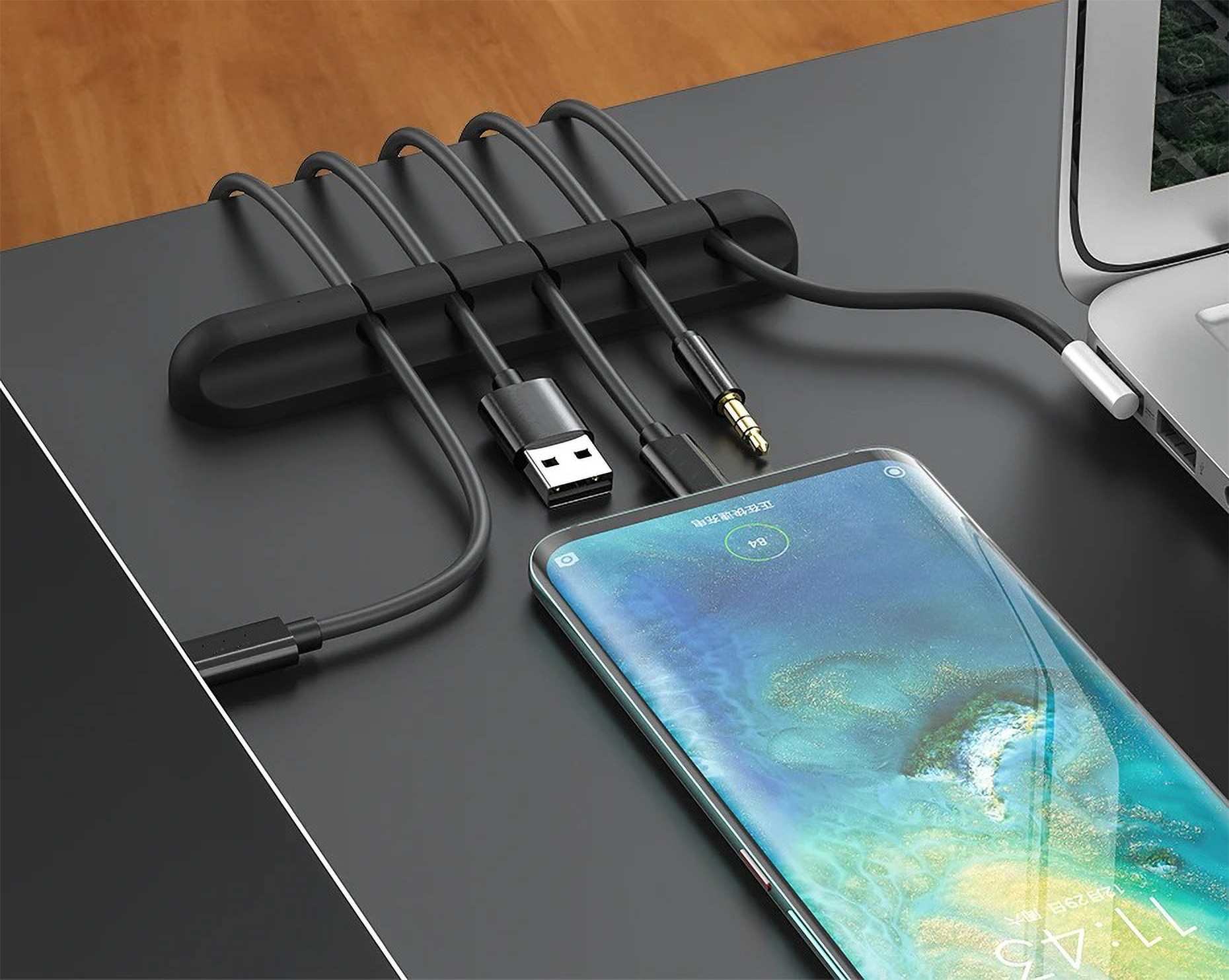 Self-adhesive cable clip holder with 5 slots
