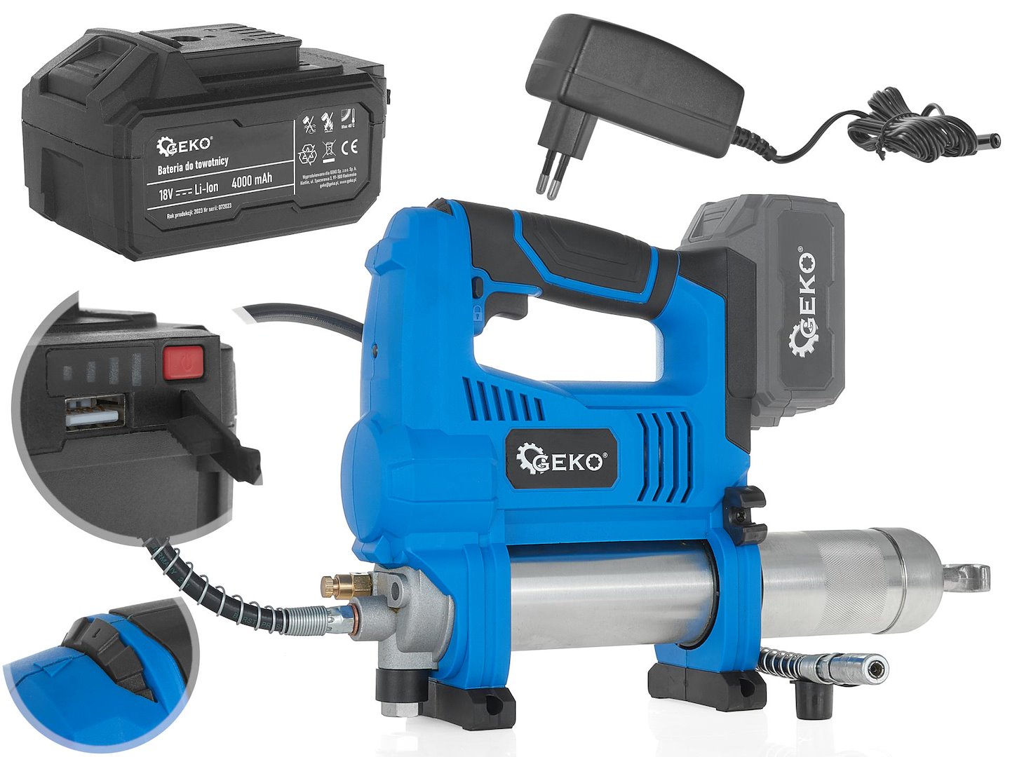 Cordless grease gun with 4.0 Ah battery & charger