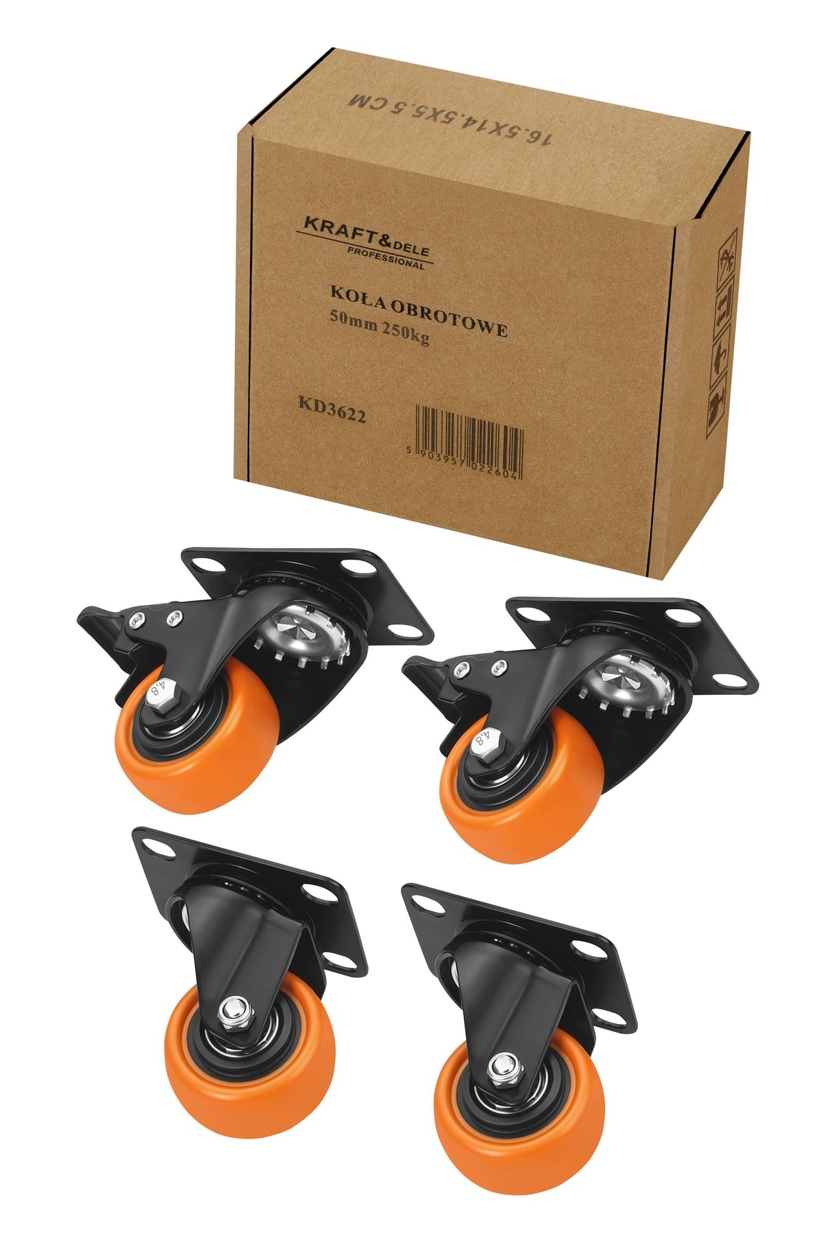 Set of 50mm swivel wheels 250kg 4pcs. KD3622