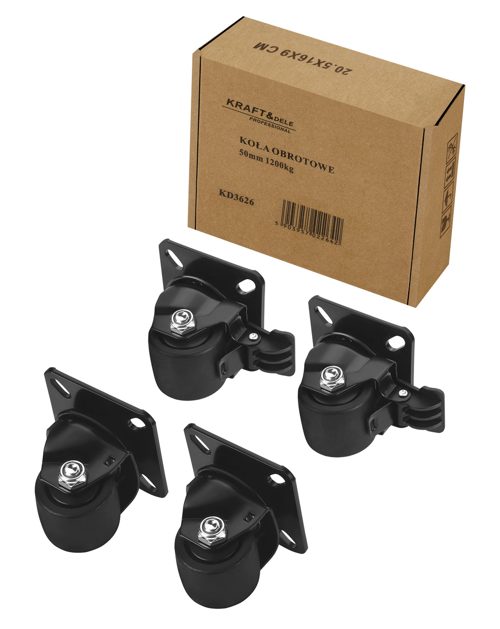 Set of 50mm swivel wheels 1200kg 4pcs. KD3626