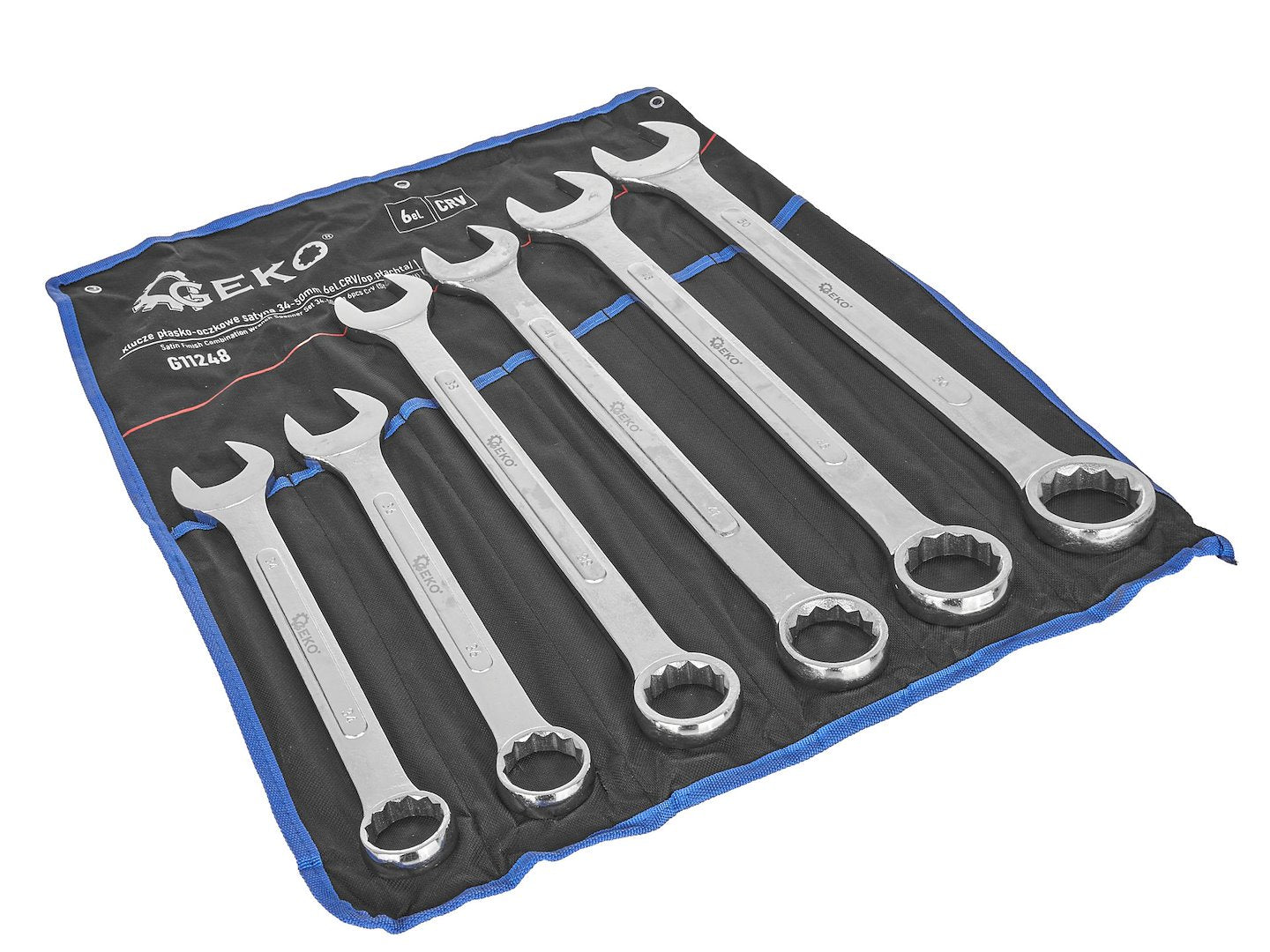 Satin-Finish Combination Wrench/Spanner Set 34-50 mm, 6 pcs, CrV (Storage Roll)