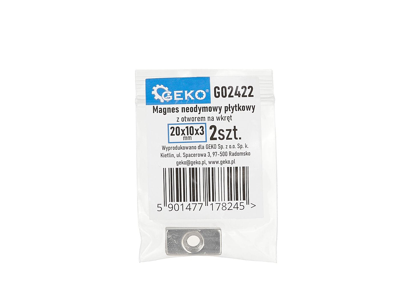 20 x 10 x 3 mm rectangular neodymium magnets with screw hole – Pack of 2