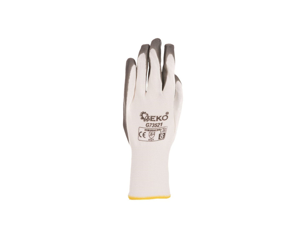 Cotton Work Gloves Size 8 with Nitrile Palm Coating, Knit Wrist (white-grey) – Pack of 12