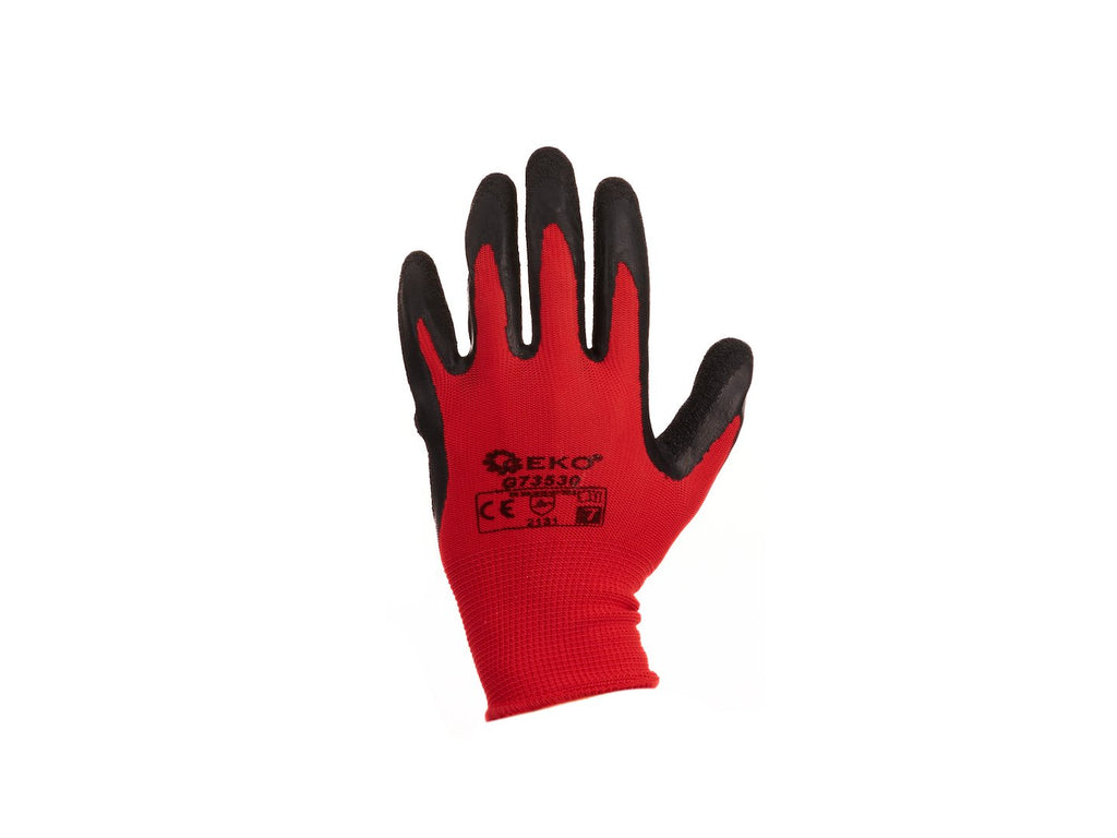 Cotton Work Gloves, Size 7, Crinkled Latex Palm Coating, Knit Wrist (Red) – Pack of 12