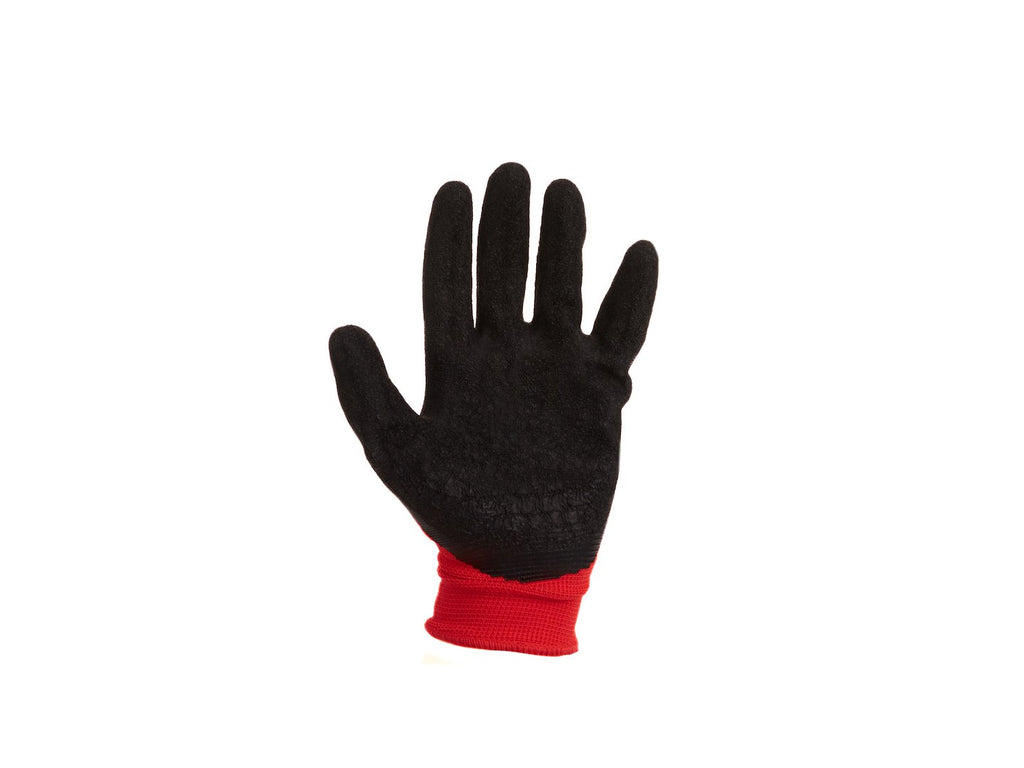 Cotton Work Gloves, Size 7, Crinkled Latex Palm Coating, Knit Wrist (Red) – Pack of 12
