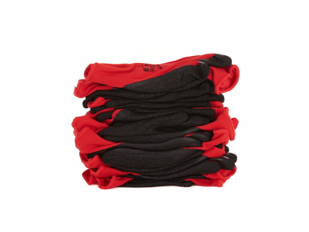 Cotton Work Gloves, Size 7, Crinkled Latex Palm Coating, Knit Wrist (Red) – Pack of 12