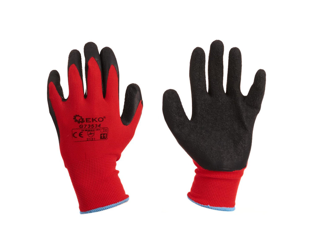 Cotton Work Gloves s.11 with Crinkled Latex Palm Coating, Knit Wrist (red) – Pack of 12