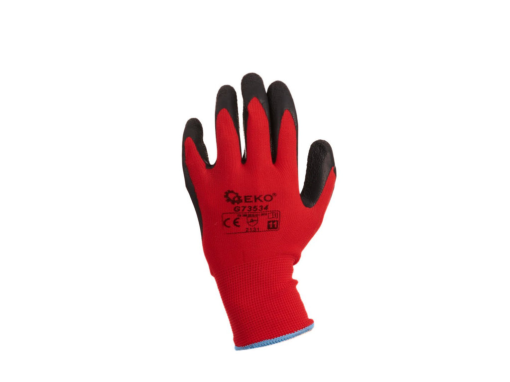 Cotton Work Gloves s.11 with Crinkled Latex Palm Coating, Knit Wrist (red) – Pack of 12