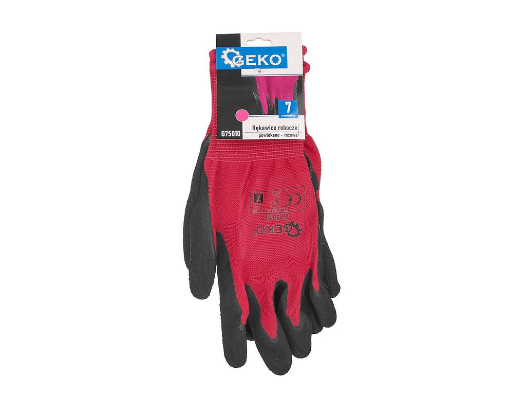 Coated Protective Gloves — Size 7, Pink – Pack of 12