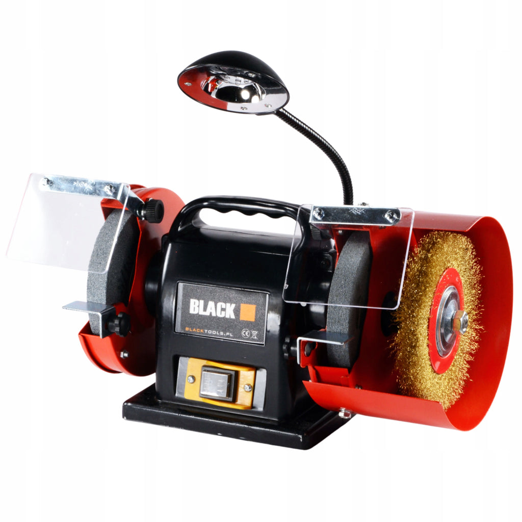 200W Double Bench Grinder with Lamp for Sharpening Two Stone Discs, Black