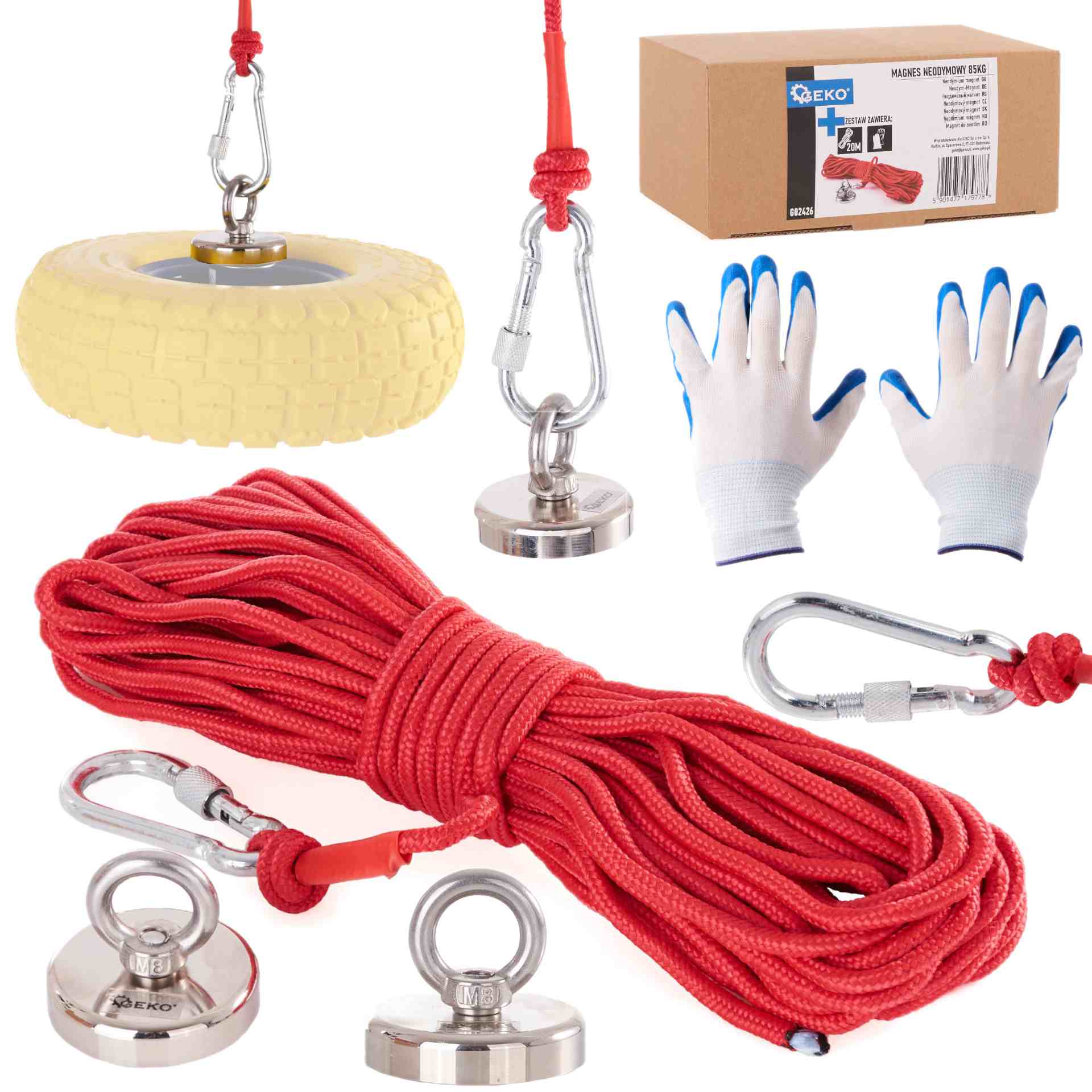Neodymium magnet 85 kg set with 20 m rope and gloves