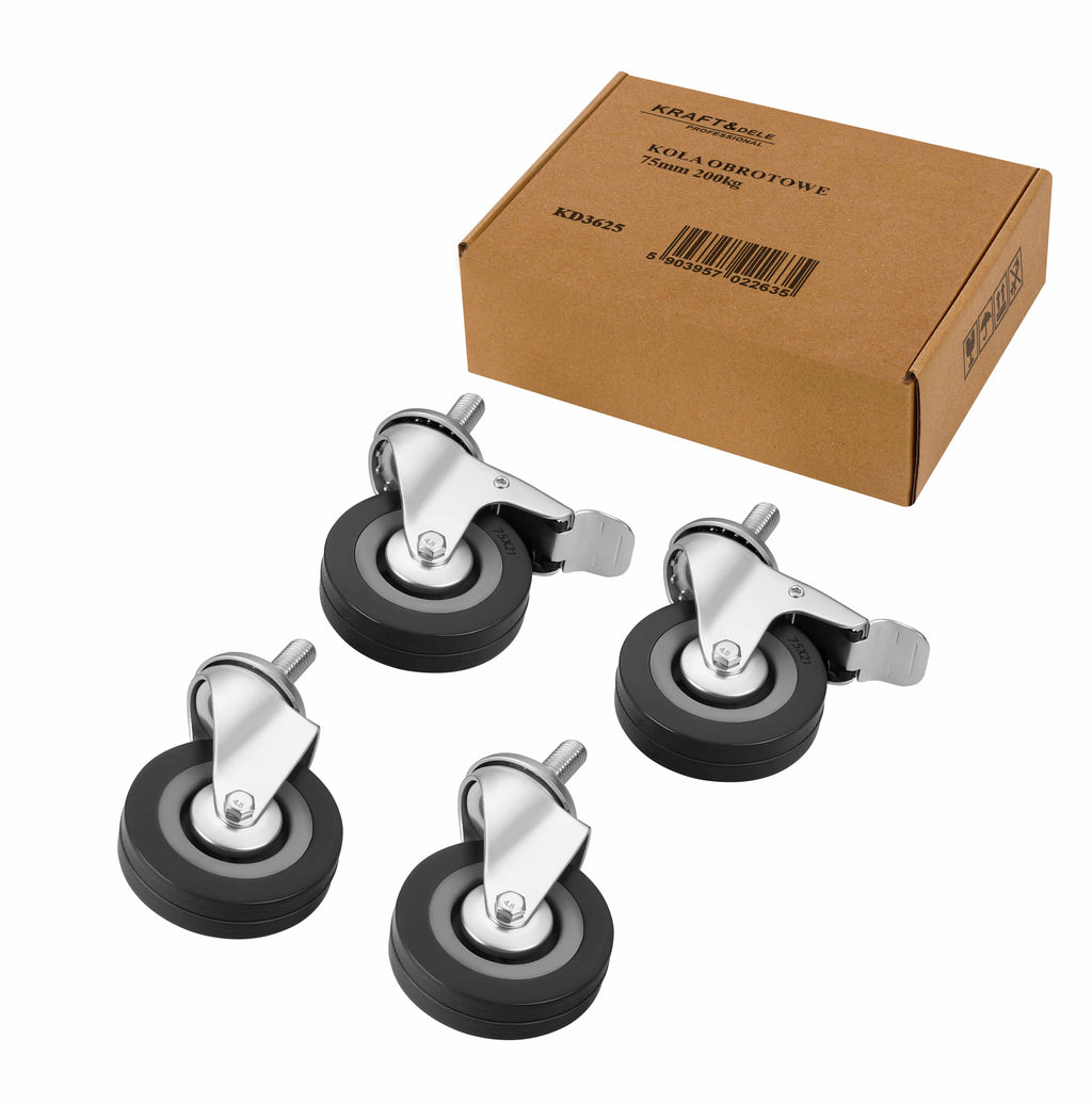 Set of 75mm swivel wheels 200kg 4pcs. KD3625