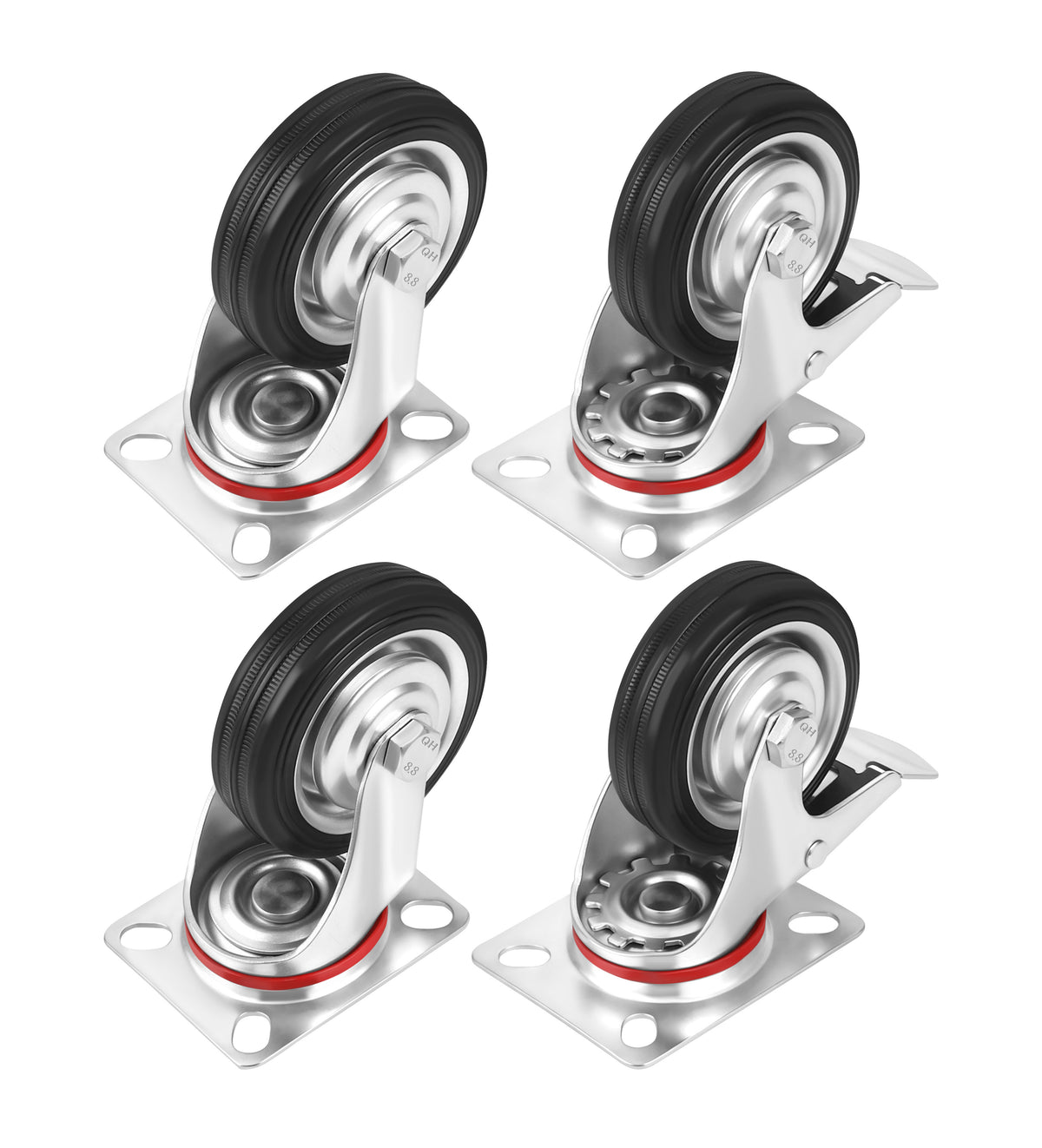 Set of 75mm swivel wheels 250kg 4pcs. KD3627