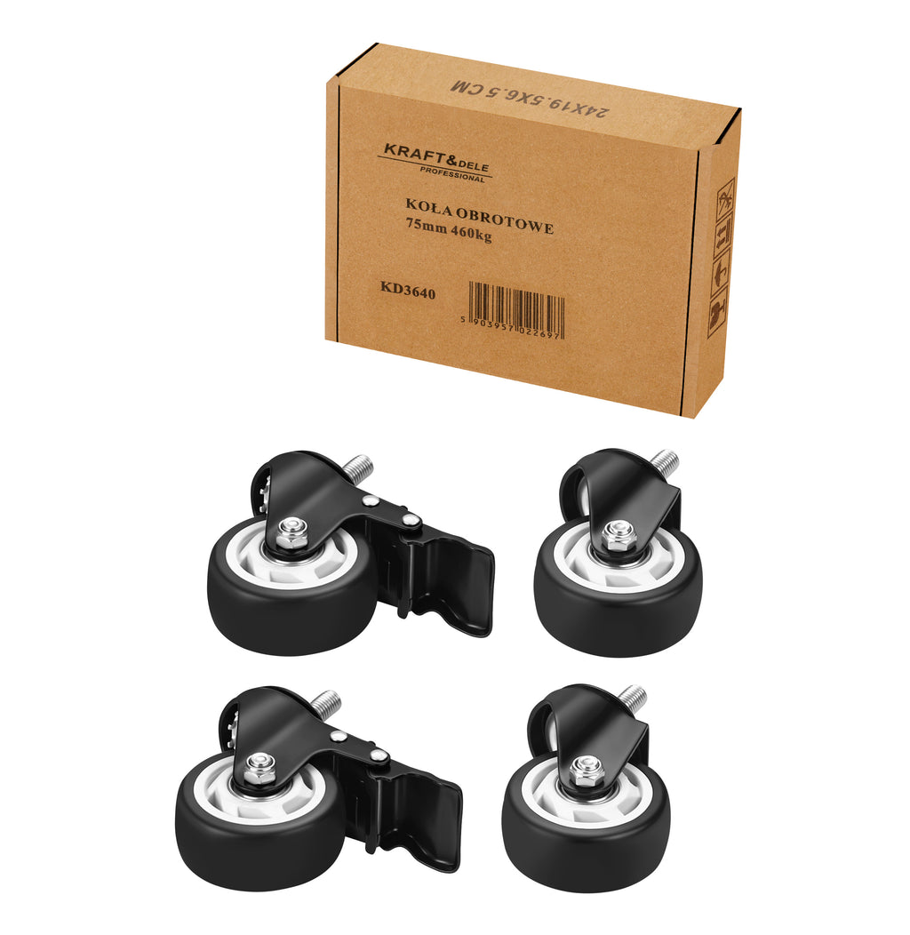 Set of 75mm swivel wheels 460kg 4pcs. KD3640