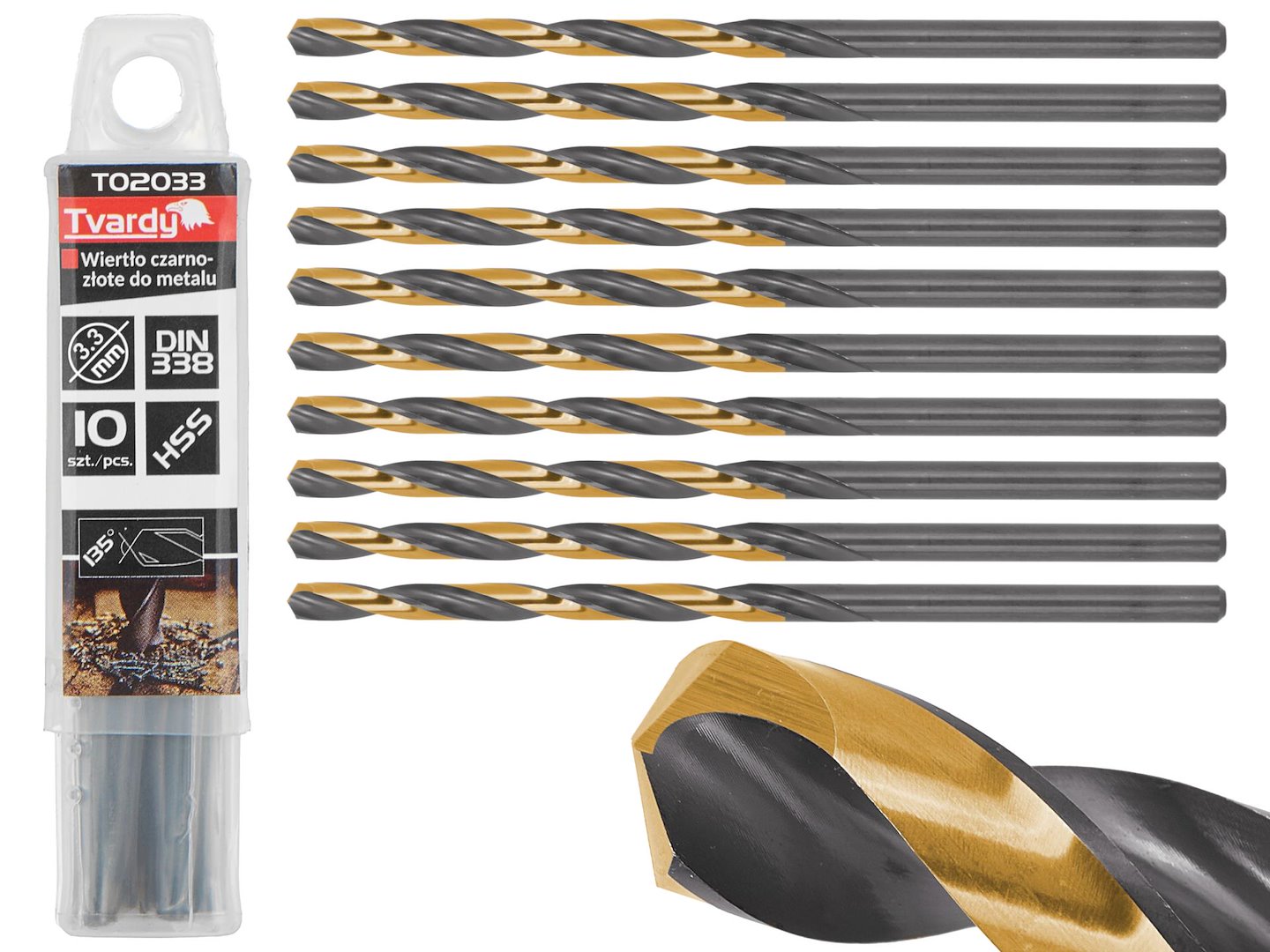 HSS 3.30 mm Black & Gold Metal Twist Drill Bit – Pack of 10