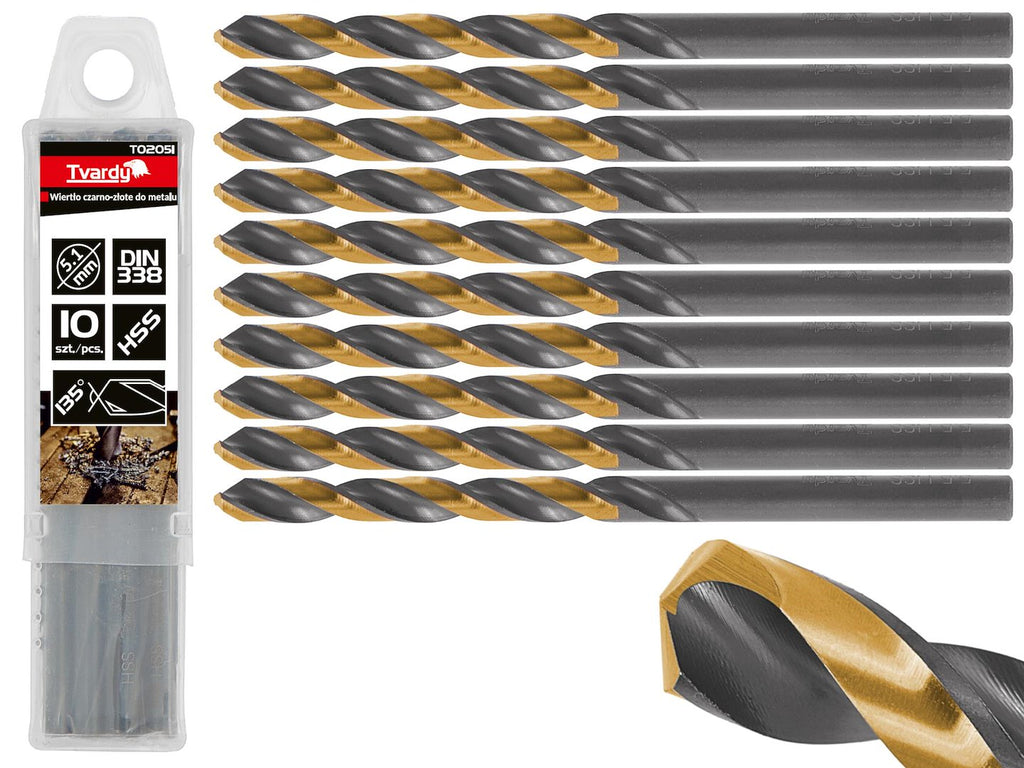 HSS 5.10 mm Black & Gold Metal Twist Drill Bit – Pack of 10