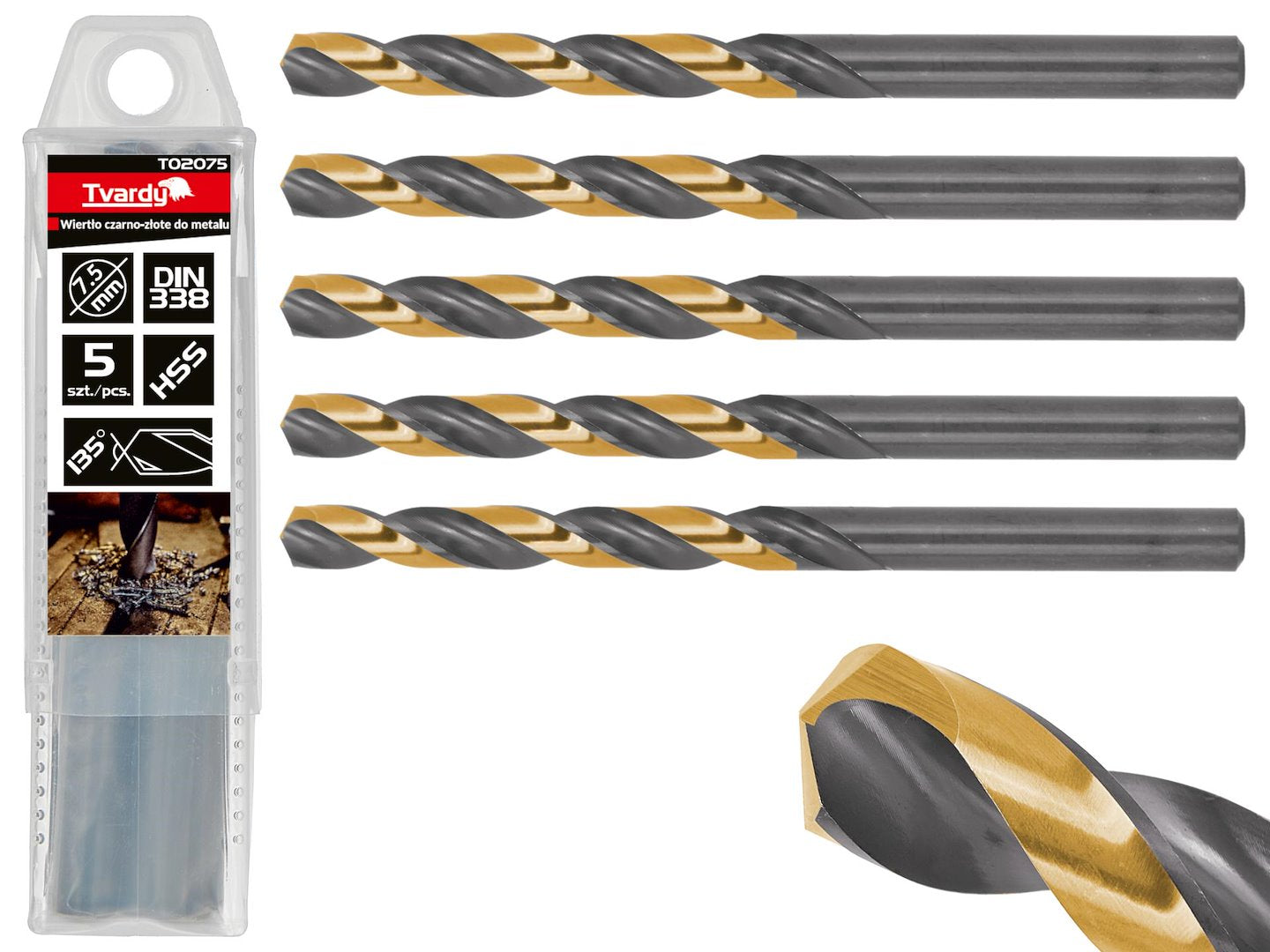 HSS 7.50 mm Black & Gold Metal Twist Drill Bit – Pack of 5