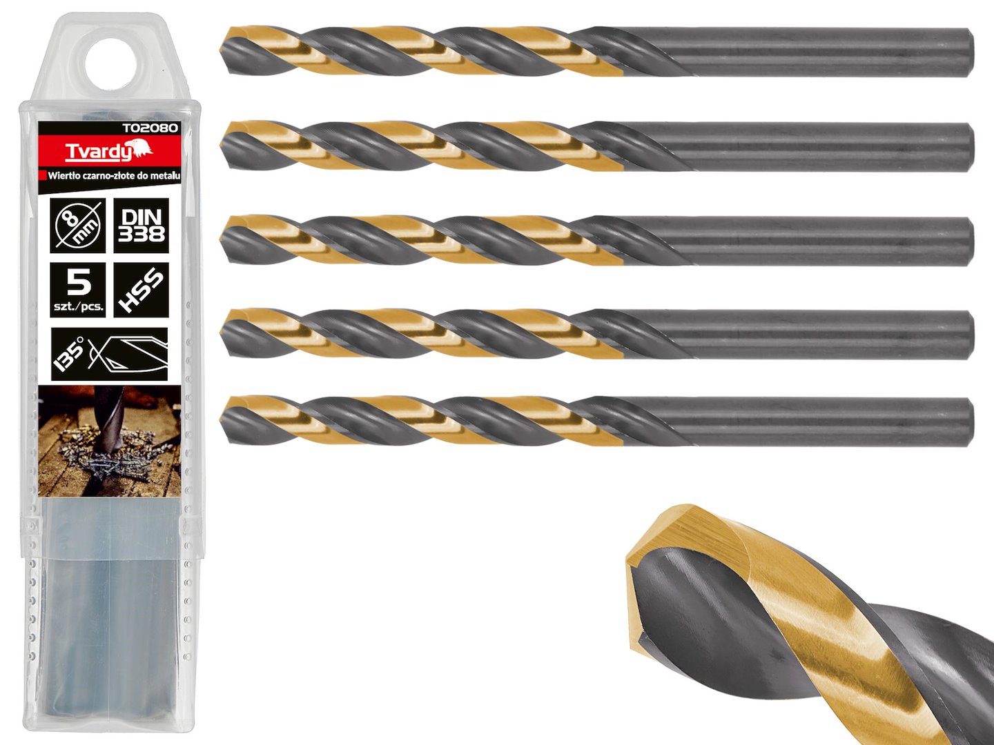 HSS 8.00 mm Black & Gold Metal Twist Drill Bit – Pack of 5