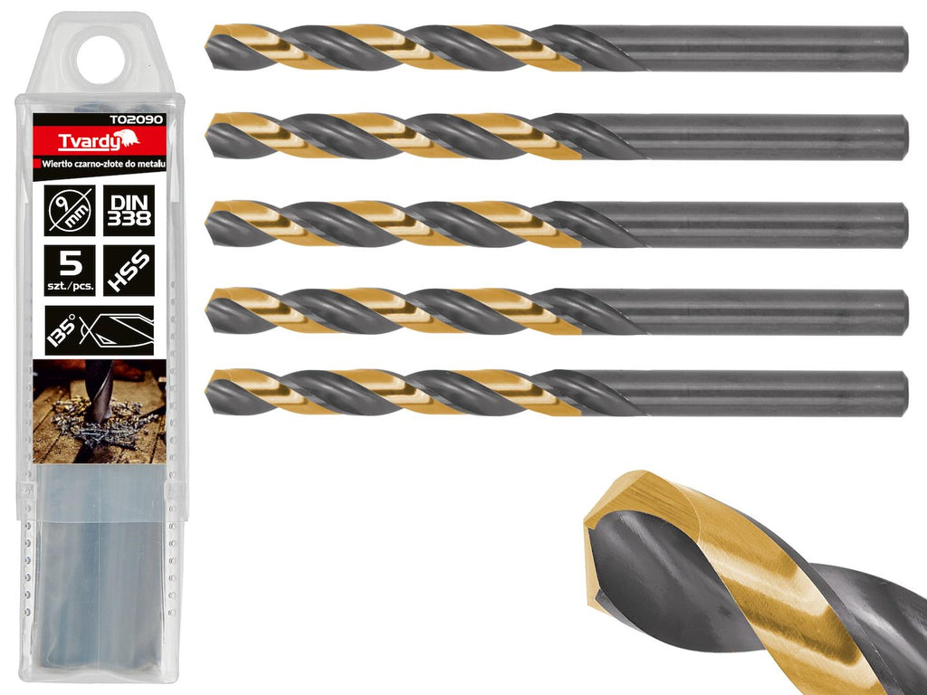 HSS 9.00 mm Black & Gold Metal Twist Drill Bit – Pack of 5