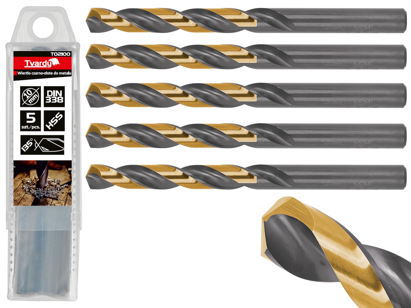 HSS 10.00 mm black & gold metal twist drill bit – Pack of 5