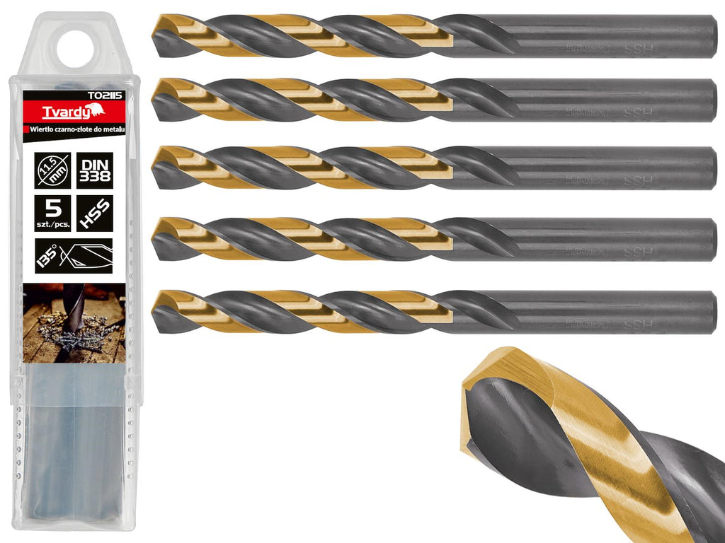 HSS 11.50 mm black & gold metal twist drill bit – Pack of 5
