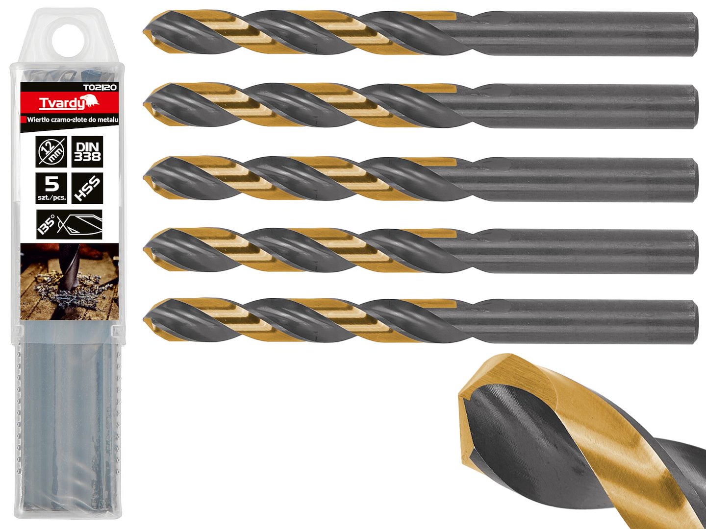 HSS 12.00mm black & gold metal twist drill bit – Pack of 5