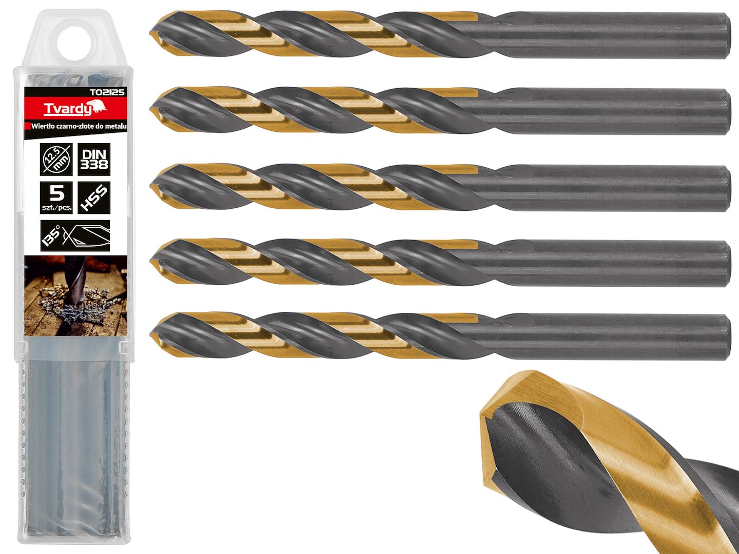 HSS 12.50mm Black & Gold Metal Twist Drill Bit – Pack of 5