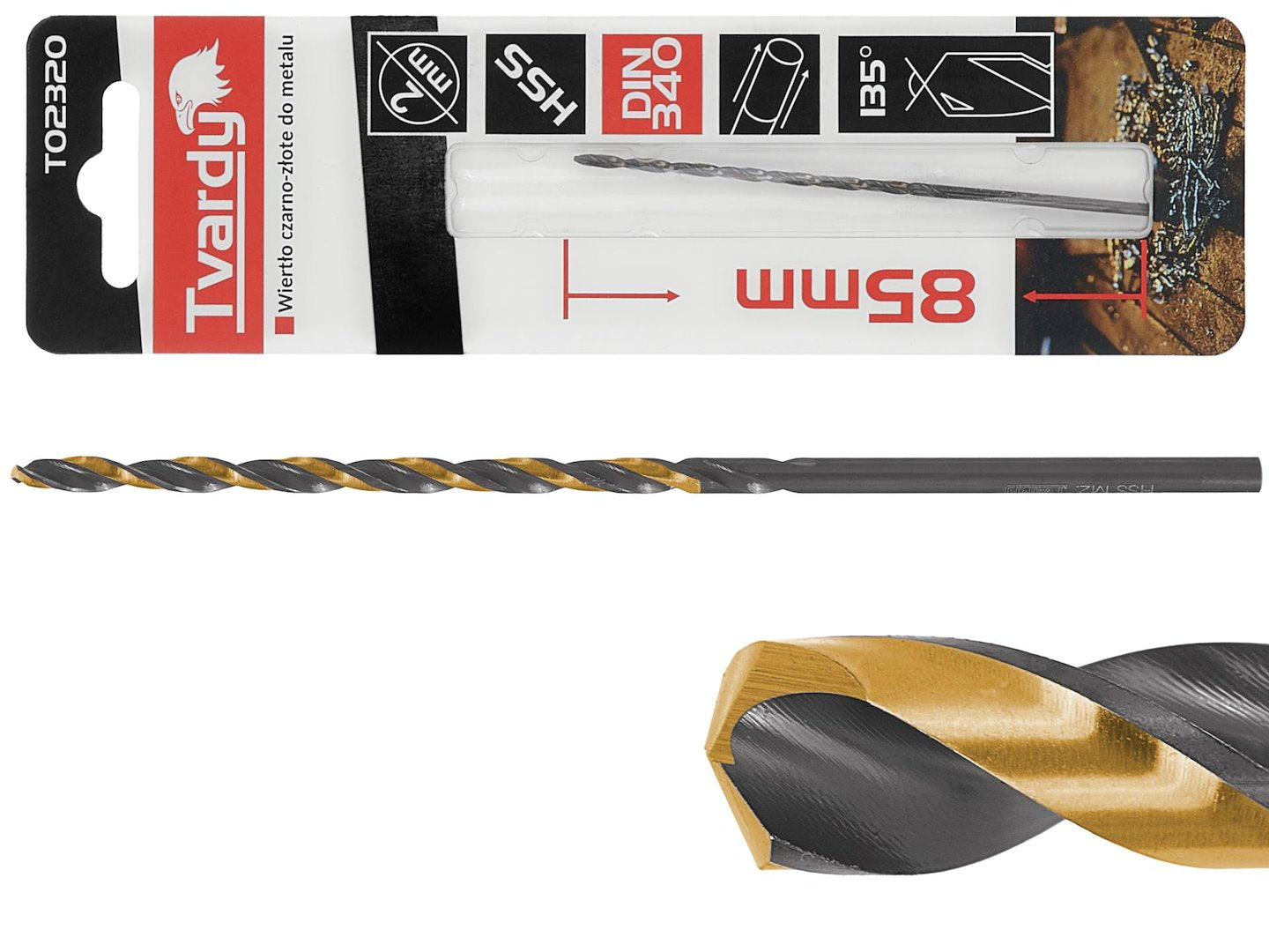 Long HSS M2 2.0 mm black-and-gold metal twist drill bit