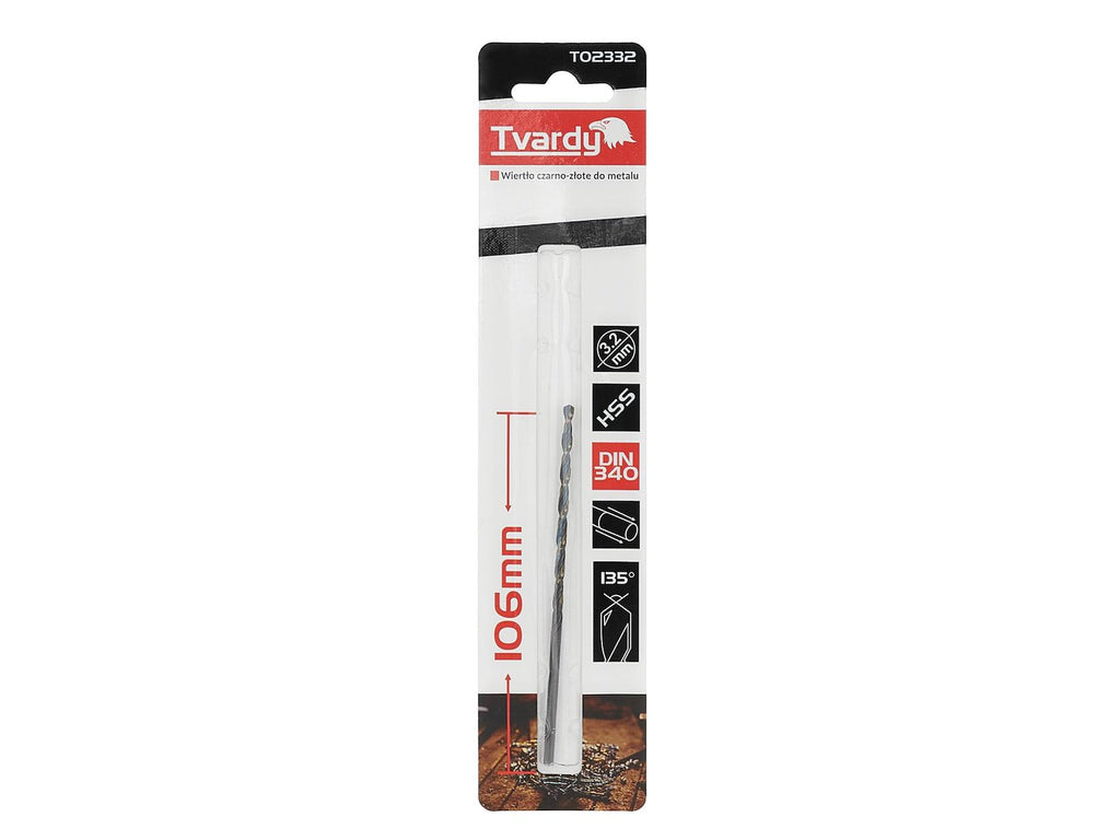 Long HSS M2 3.2 mm black & gold metal twist drill bit