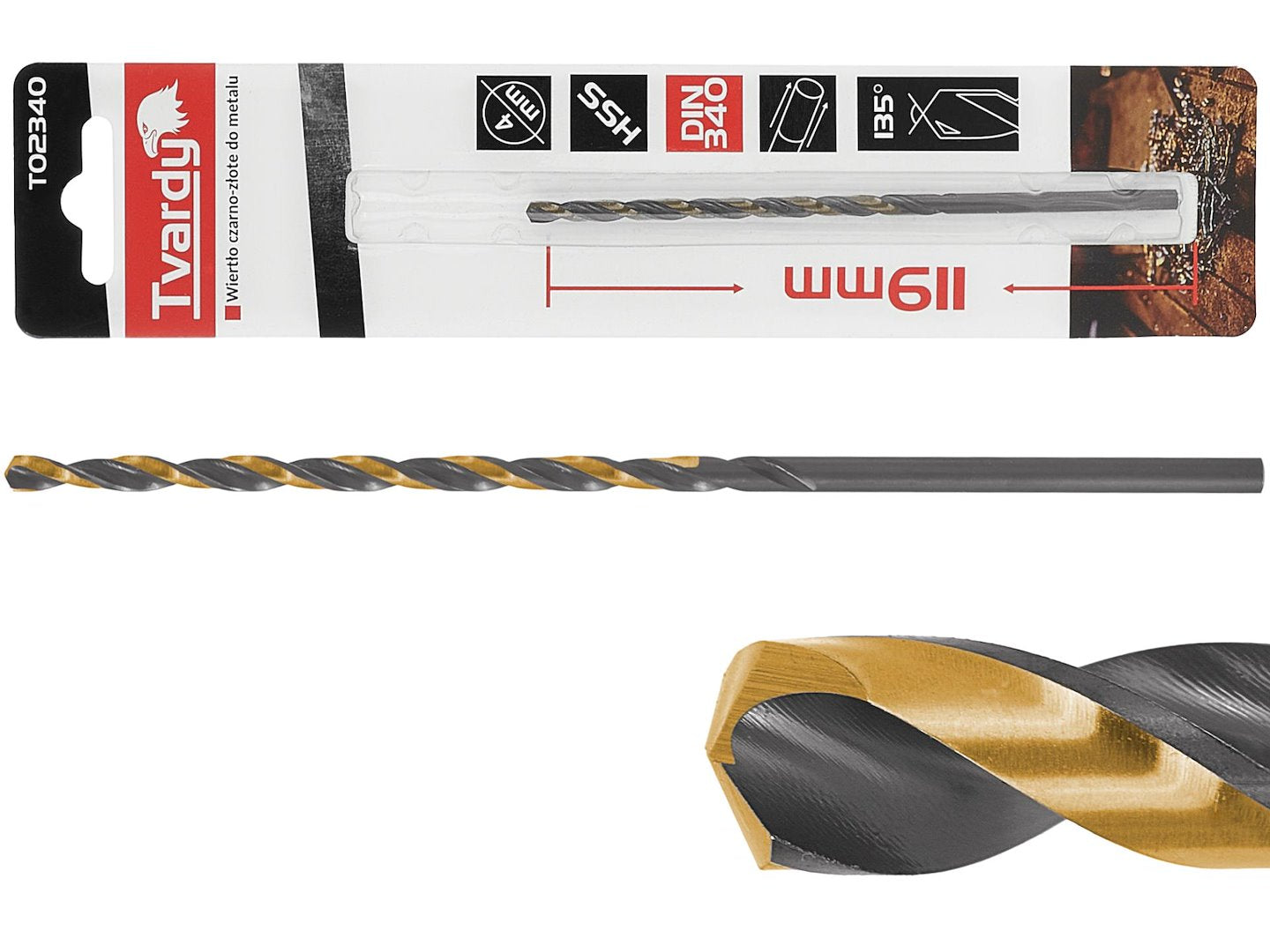Long HSS M2 4.0 mm black & gold metal twist drill bit