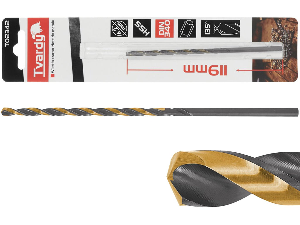 Long HSS M2 4.2 mm Black & Gold Metal Twist Drill Bit