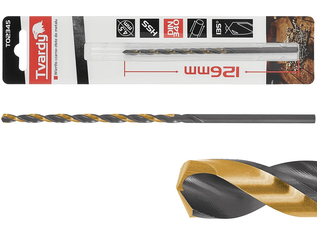 Long HSS M2 4.5 mm Black & Gold Metal Twist Drill Bit